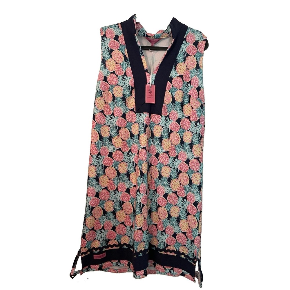 Simply Southern Dress Large Blue Pink Pineapple, Tropical, Beach, Summer, Preppy